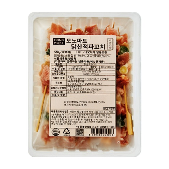 모노마트 냉동 닭산적 파꼬치 12입 500g